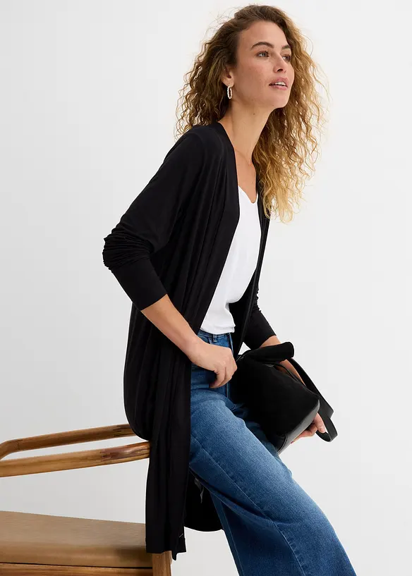 Lang trikotjakke i myk viskosemiks, bonprix