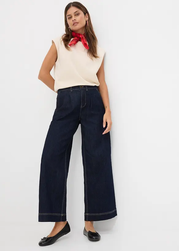 Wide Leg-jeans High Waist, komfortlinning, bonprix