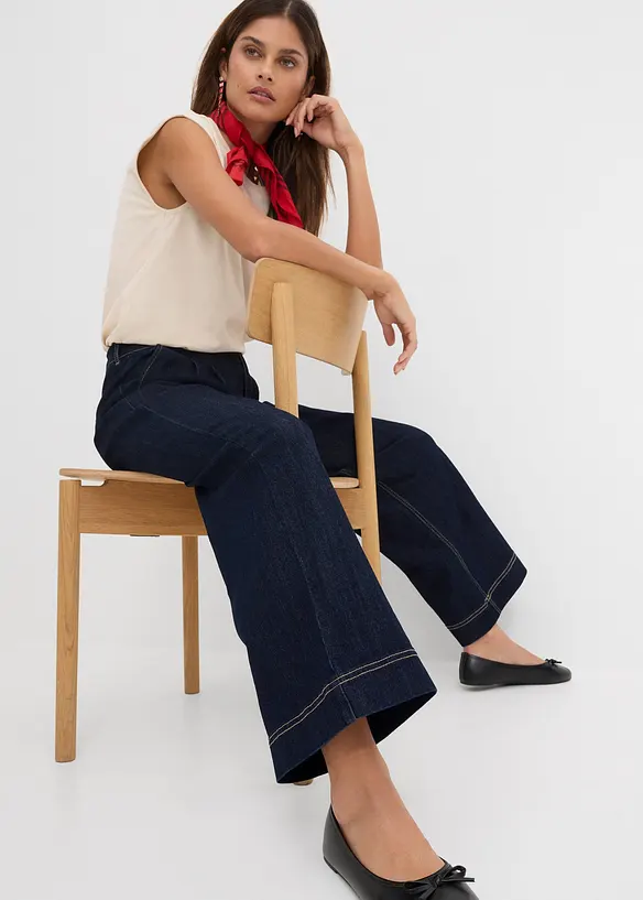 Wide Leg-jeans High Waist, komfortlinning, bonprix