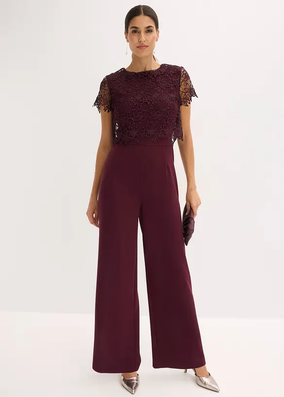 Jumpsuit i mykt scuba-materiale med blonder, bonprix