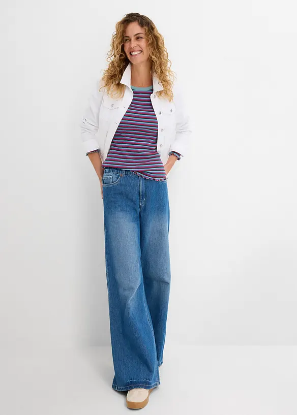 Stripet ribbet topp av &oslash;kologisk bomull, bonprix