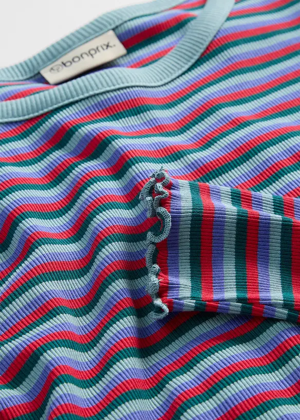 Stripet ribbet topp av &oslash;kologisk bomull, bonprix
