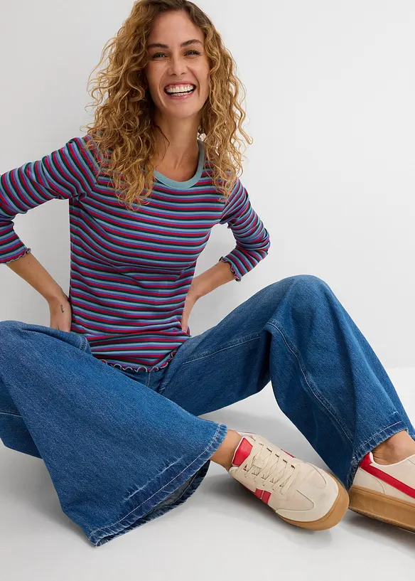 Stripet ribbet topp av &oslash;kologisk bomull, bonprix