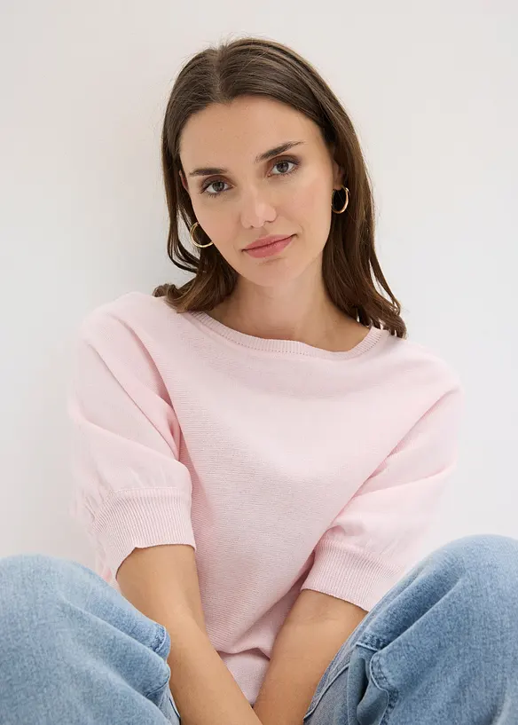 Finstrikket genser i bomullsmiks, bonprix