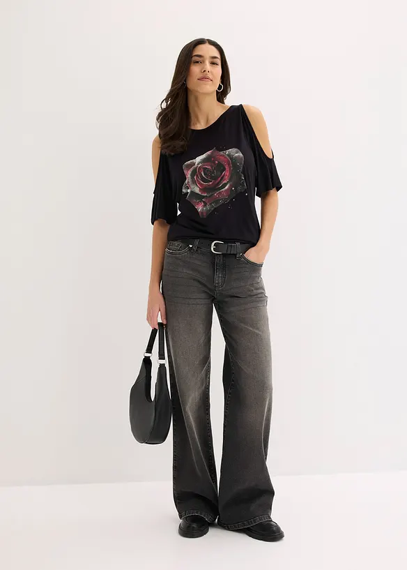 Cold shoulder-topp i viskose, bonprix