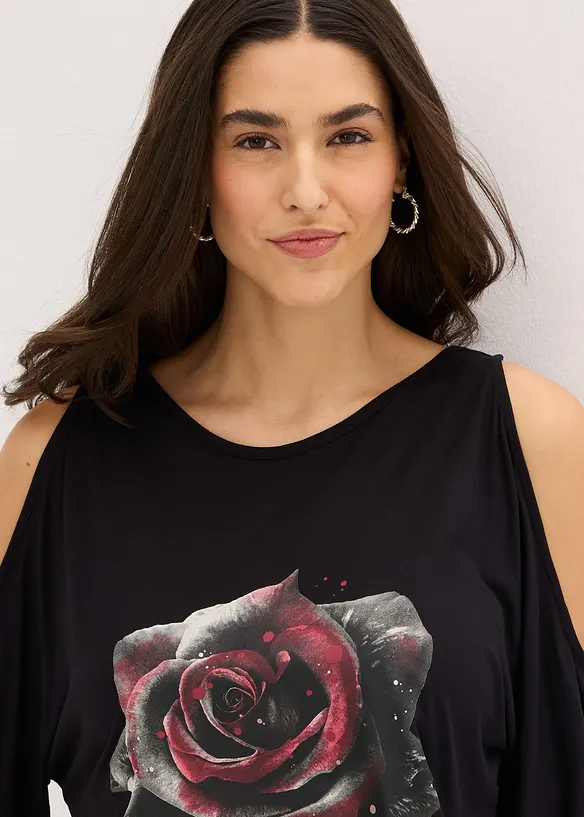 Cold shoulder-topp i viskose, bonprix