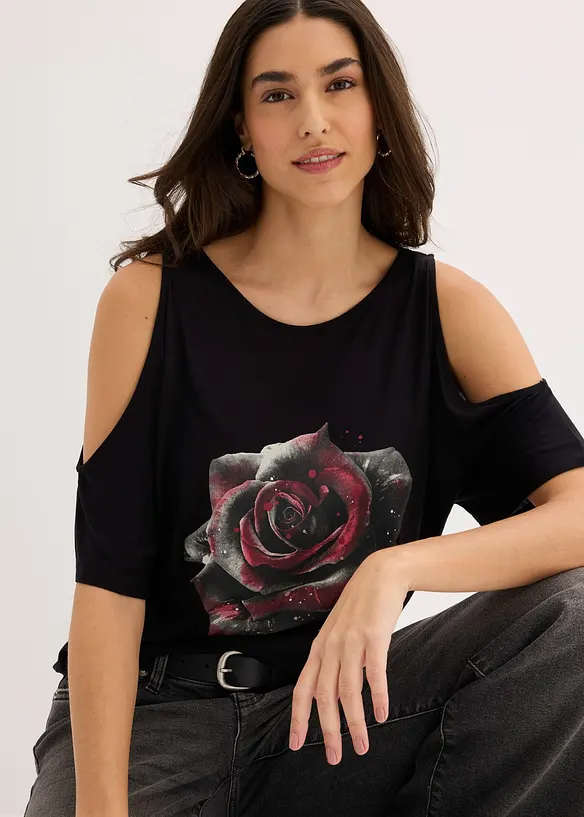 Cold shoulder-topp i viskose, bonprix