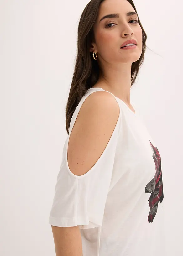 Cold shoulder-topp i viskose, bonprix