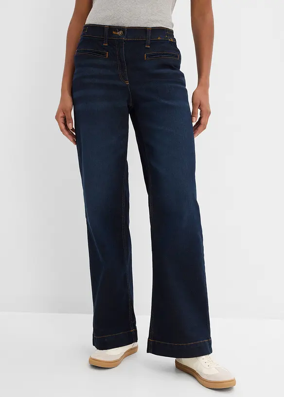Wide Leg-jeans Mid Waist, komfortlinning, bonprix