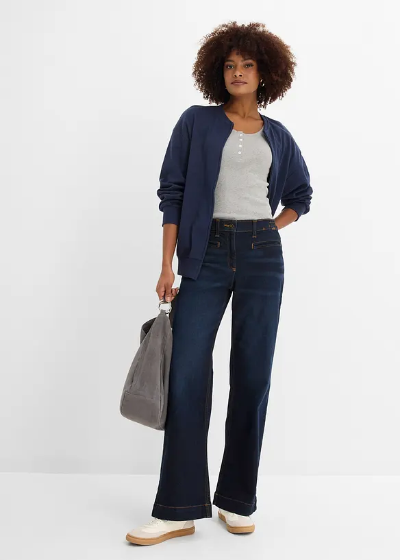 Wide Leg-jeans Mid Waist, komfortlinning, bonprix