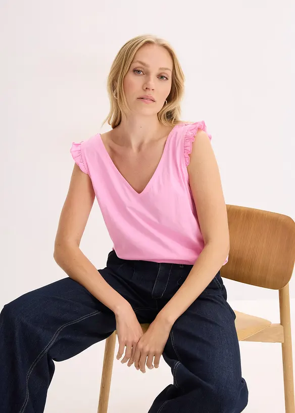 Ermel&oslash;s topp i 100% &oslash;kologisk bomull, bonprix