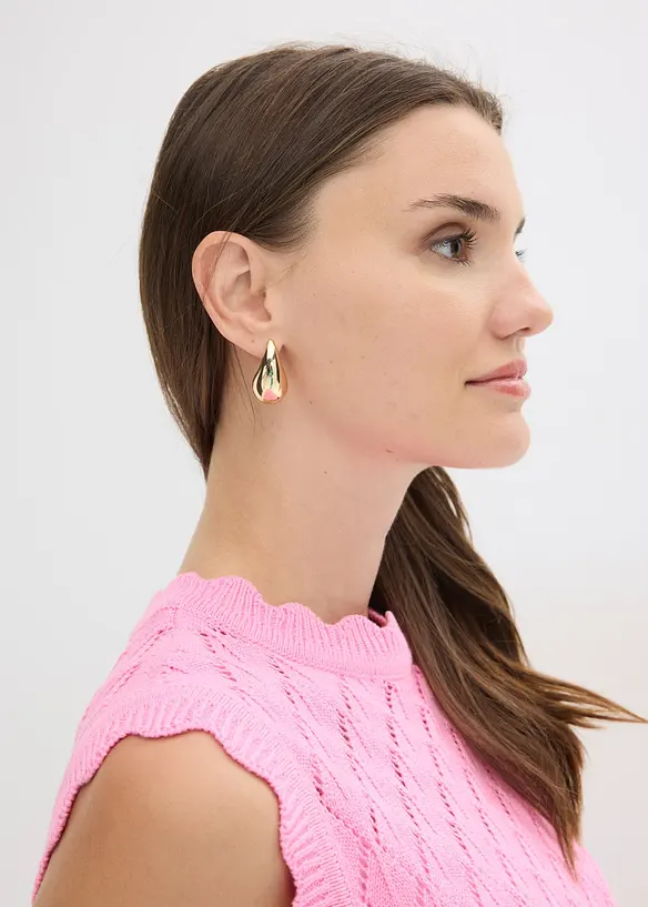 Strikket vest i bomullsmiks med hullm&oslash;nster, bonprix