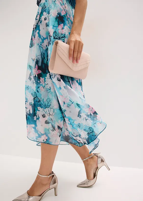 Chiffonkjole med fine blonder, bonprix