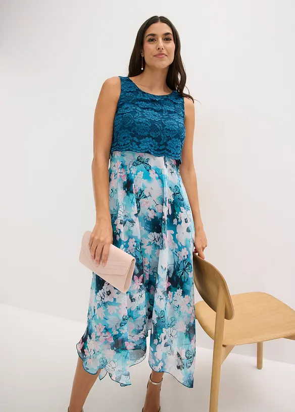 Chiffonkjole med fine blonder, bonprix