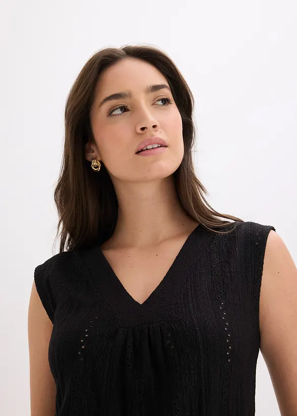 Topp med hullbroderi, bonprix