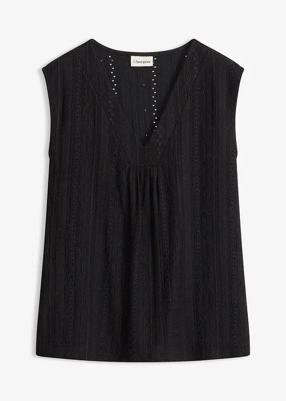 Topp med hullbroderi, bonprix