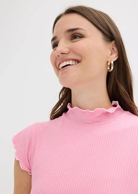 Ribbet topp i viskosemiks, bonprix