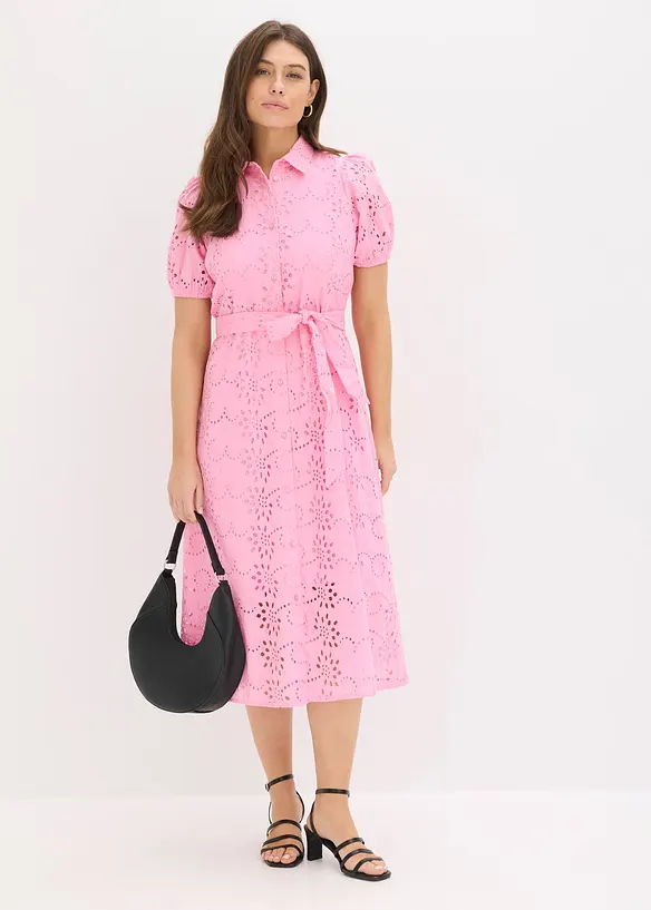 Skjortekjole i 100% bomull med hullbroderier, bonprix