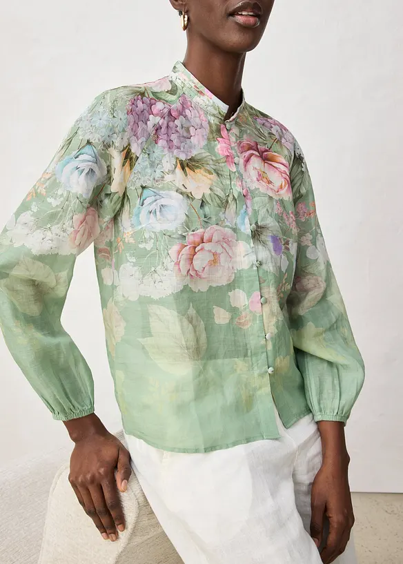 Tunikabluse i kj&oslash;lende ramie-materiale, bonprix