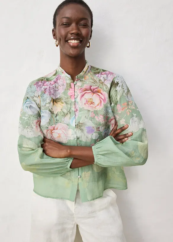 Tunikabluse i kj&oslash;lende ramie-materiale, bonprix