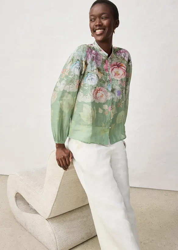 Tunikabluse i kj&oslash;lende ramie-materiale, bonprix