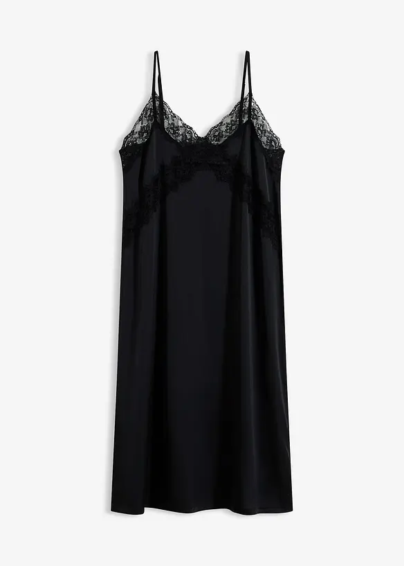 Neglisj&eacute; i sateng med nydelige blonder, bonprix