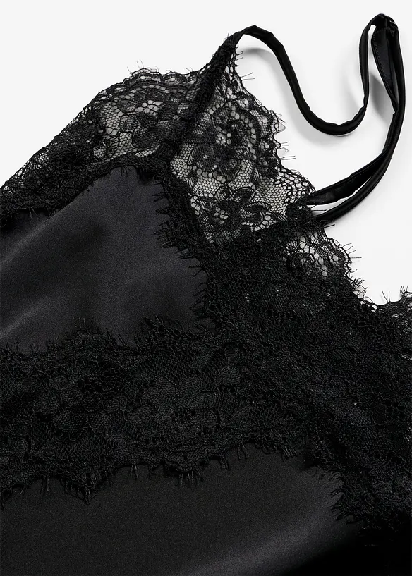 Neglisj&eacute; i sateng med nydelige blonder, bonprix