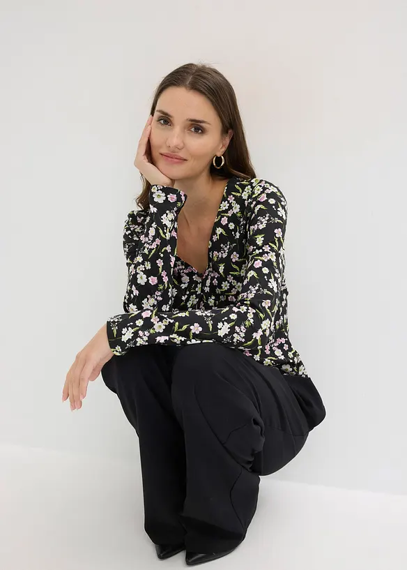 Langermet topp i bomullsmiks, bonprix