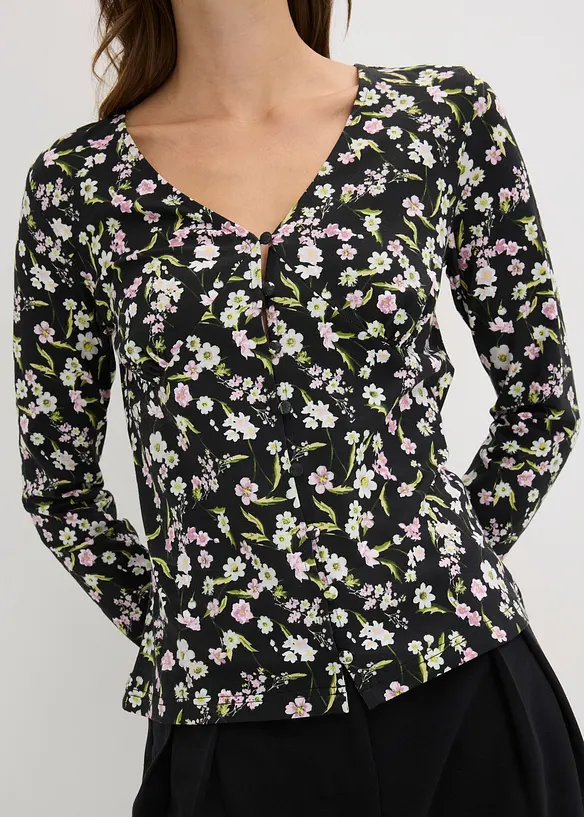 Langermet topp i bomullsmiks, bonprix