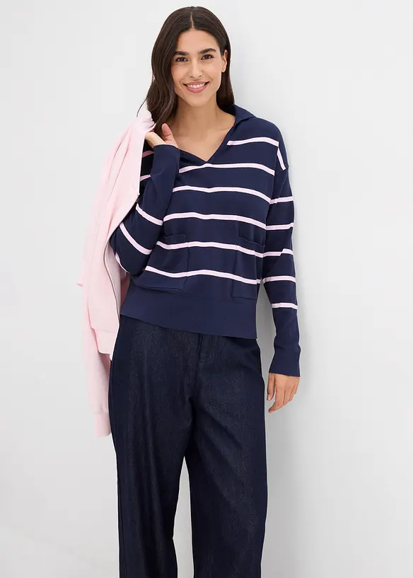 Finstrikket genser med krage, bonprix