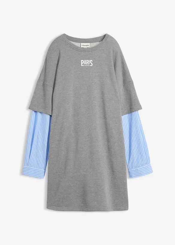 Oversized sweatshirtkjole med ermer i skjortemateriale, bonprix