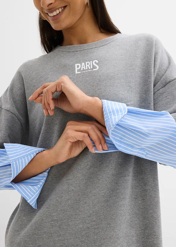 Oversized sweatshirtkjole med ermer i skjortemateriale, bonprix