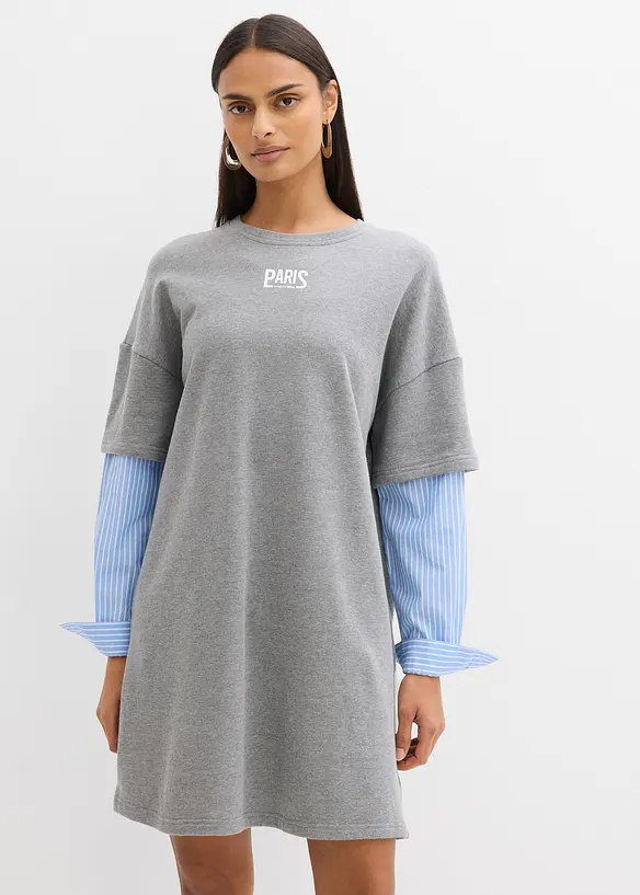 Oversized sweatshirtkjole med ermer i skjortemateriale, bonprix