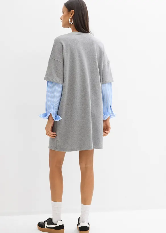 Oversized sweatshirtkjole med ermer i skjortemateriale, bonprix