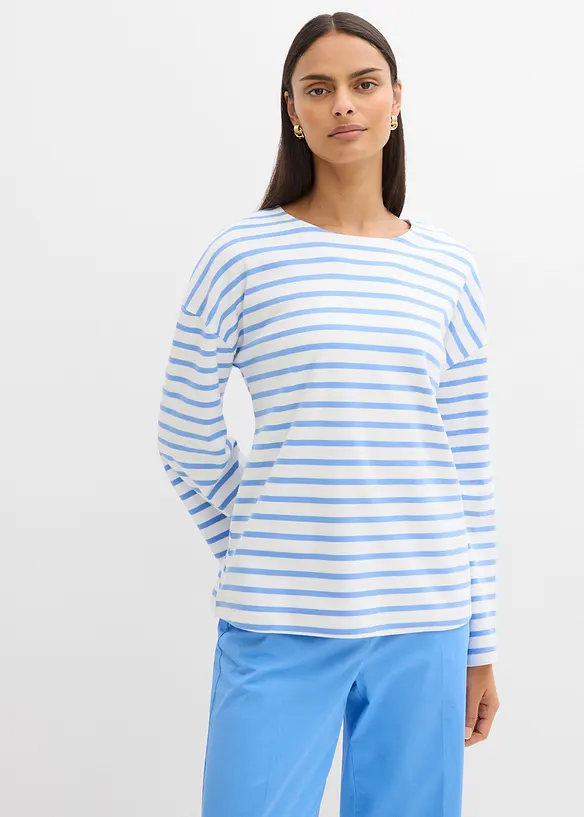 Stripete, langermet topp i &oslash;kologisk bomull, bonprix