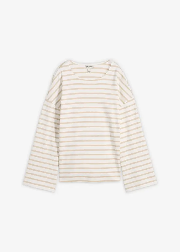 Stripete, langermet topp i &oslash;kologisk bomull, bonprix