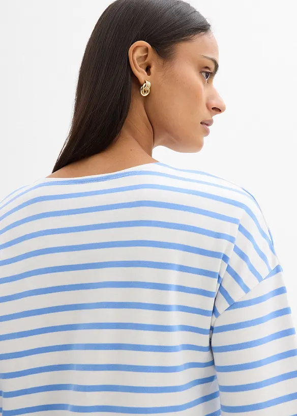 Stripete, langermet topp i &oslash;kologisk bomull, bonprix