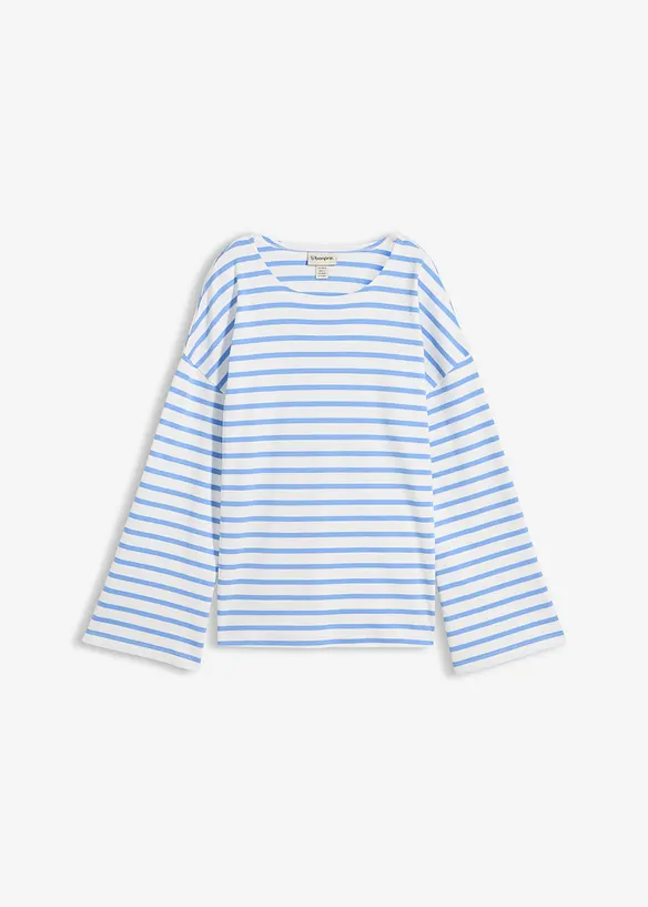 Stripete, langermet topp i &oslash;kologisk bomull, bonprix
