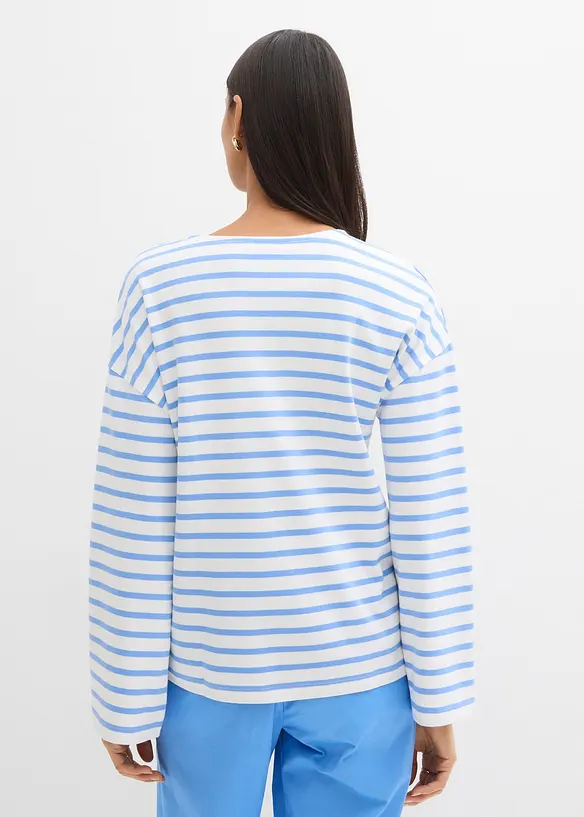 Stripete, langermet topp i &oslash;kologisk bomull, bonprix