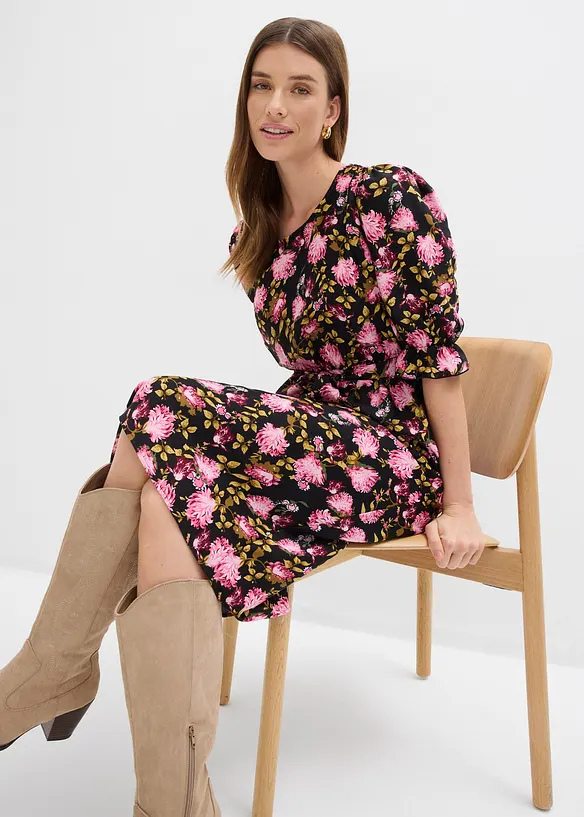 Midikjole med puffermer, bonprix