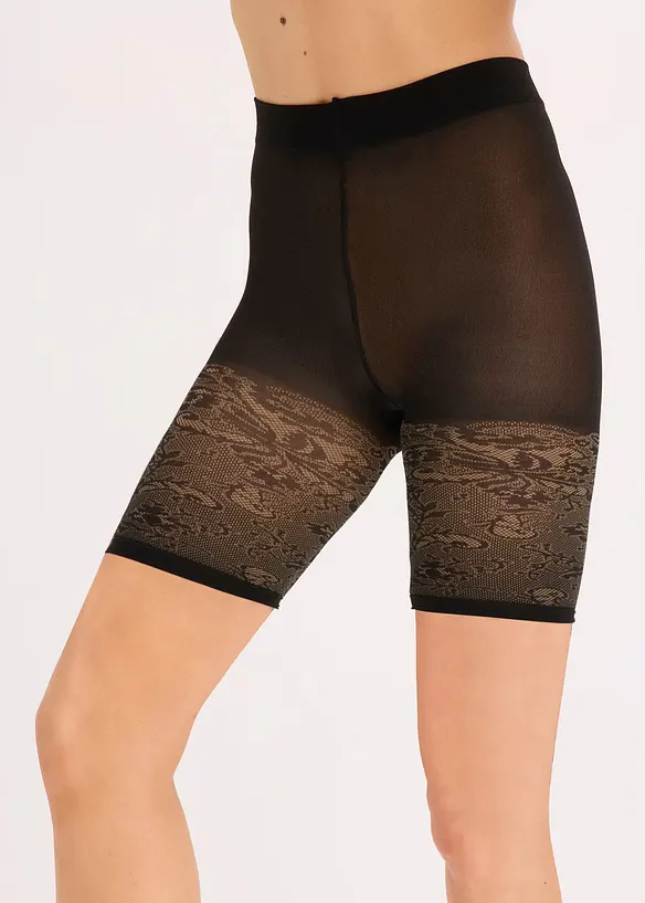 Sykkelbukse med anti-gnisse-effekt og blonder 110 DEN, bonprix