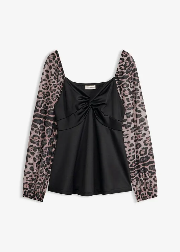 Langermet topp med ermer i mesh, bonprix