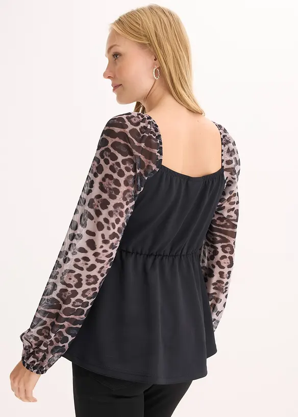 Langermet topp med ermer i mesh, bonprix