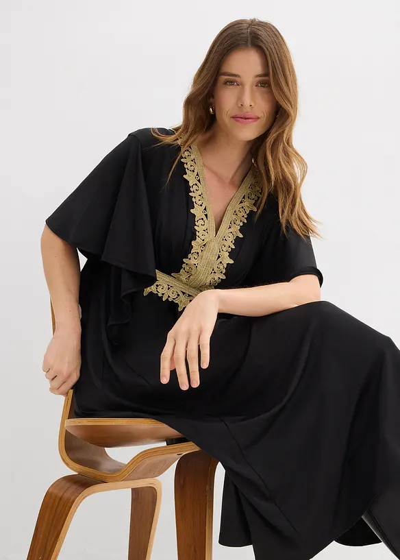 Midikjole med blonder, bonprix