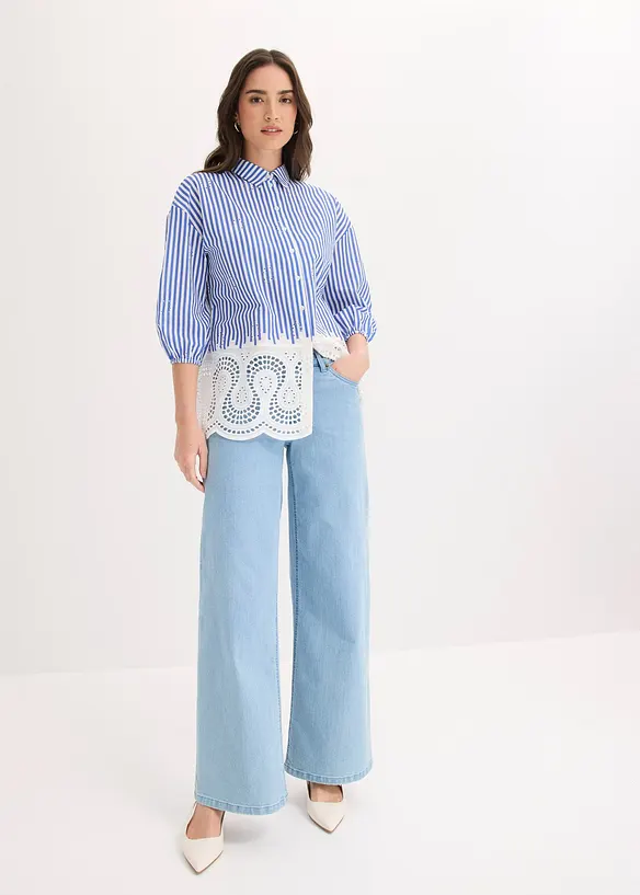 Oversized bluse med hullbroderi, bonprix