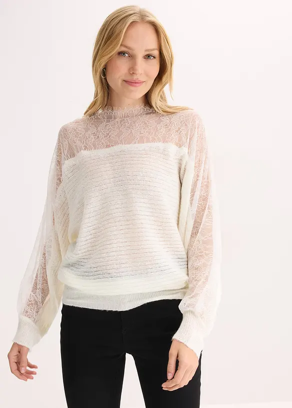 Off shoulder-genser med blonder, bonprix