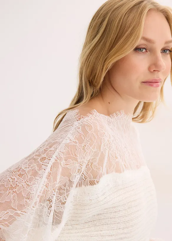 Off shoulder-genser med blonder, bonprix