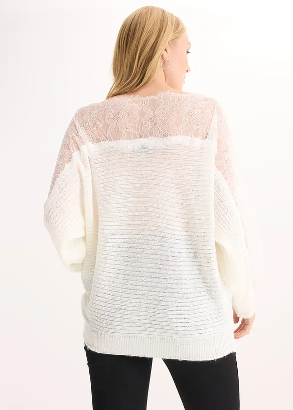 Off shoulder-genser med blonder, bonprix