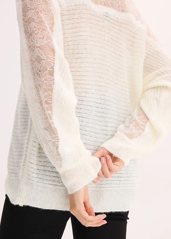 Off shoulder-genser med blonder, bonprix