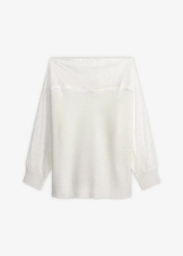 Off shoulder-genser med blonder, bonprix